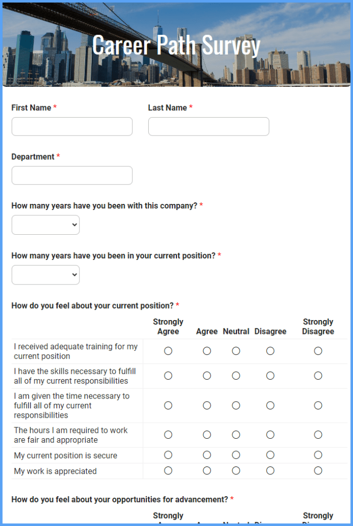 Career Path Survey Template Formsite