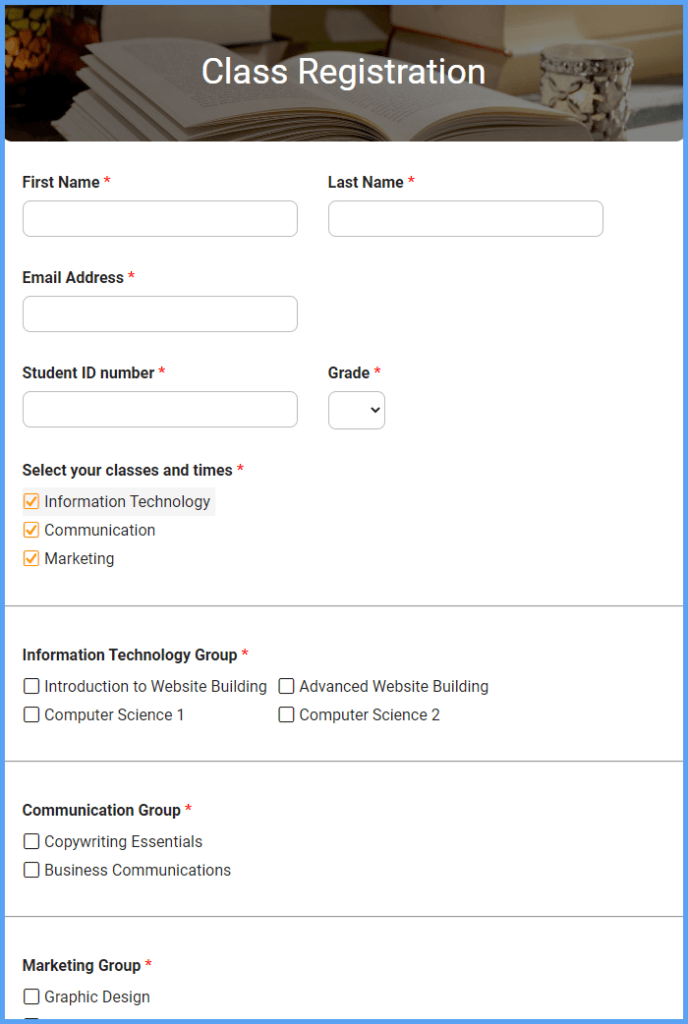 Class Registration Form Template Formsite