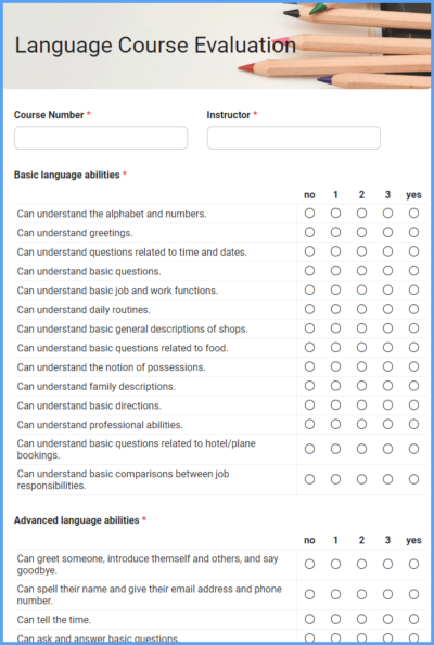 Language Course Evaluation Form Template Formsite