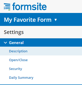 Formsite form settings