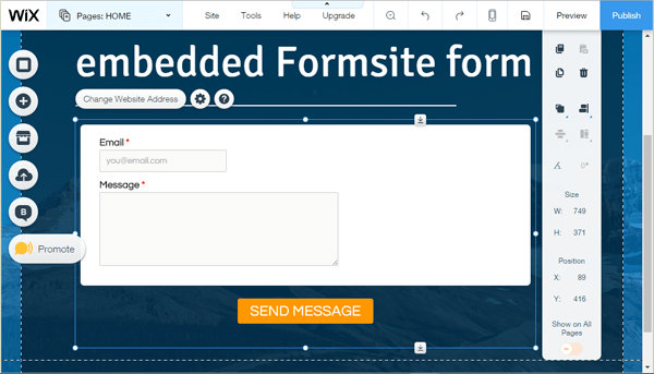 Formsite form with Wix website builder