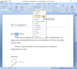 Formsite Word Mail Merge fields