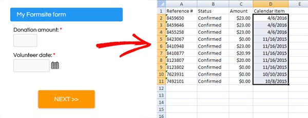 Formsite Excel results