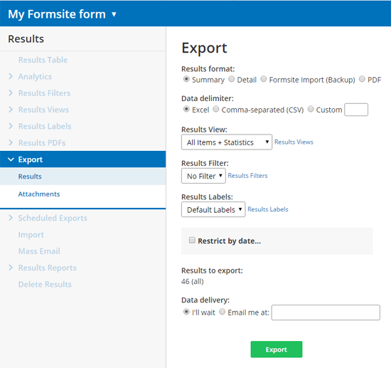 Formsite export results