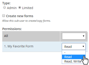 Formsite sub-users permissions