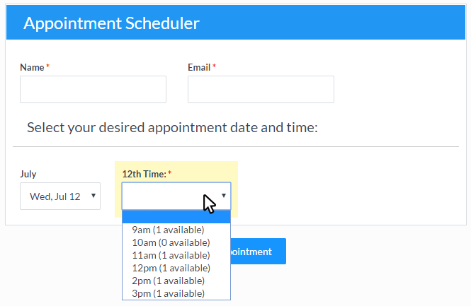 Formsite appointment scheduling