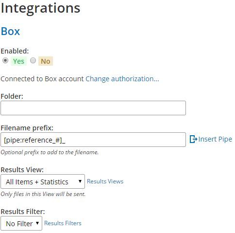 Formsite Box integration settings