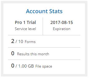 Formsite My Forms account stats detail