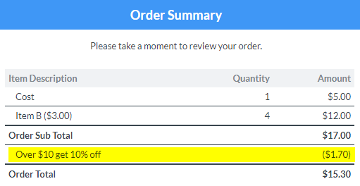 Formsite order form additions auto percent discount