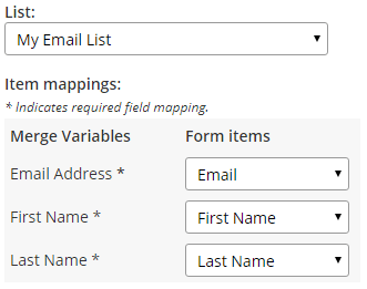Formsite MailChimp merge tags mapping