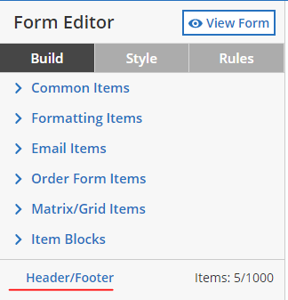 formsite form header footer editor