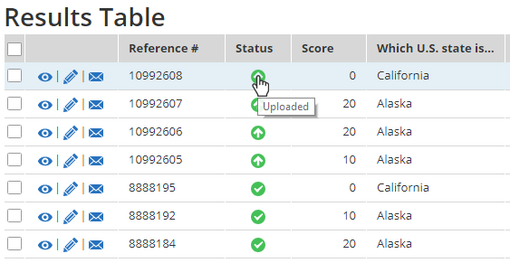 Formsite import results Results Table