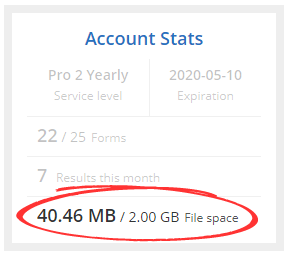 formsite service level limits file space