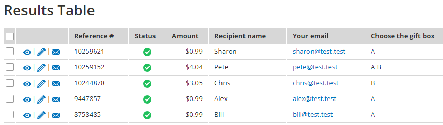 Formsite send bulk email Results Table