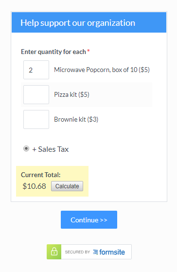 Formsite add tax example form