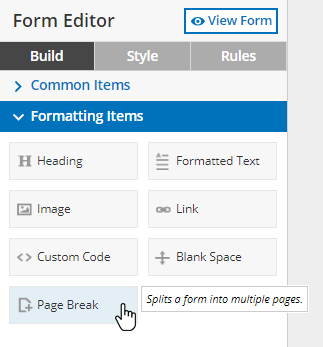 Formsite page rules page break