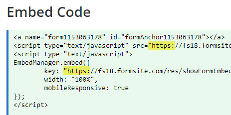 Formsite embedded form security embed code
