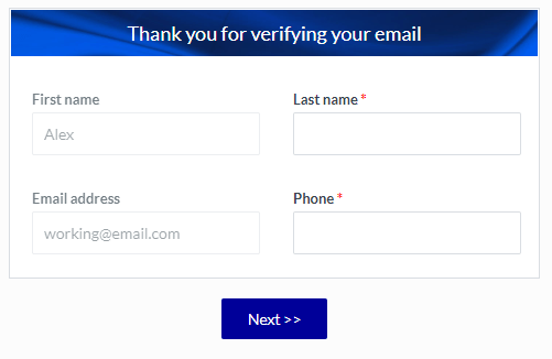 Formsite email address verification populated form