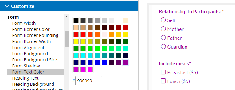 Formsite new input styles color