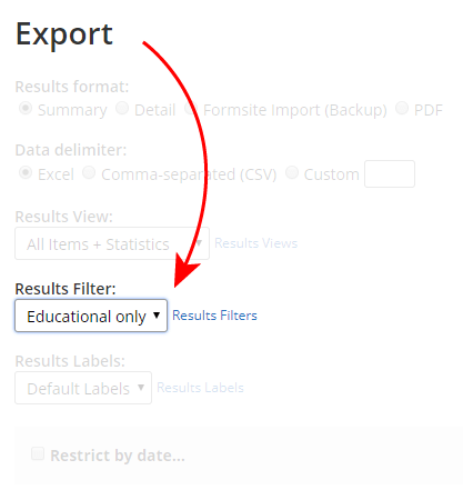 Formsite filtering data results export