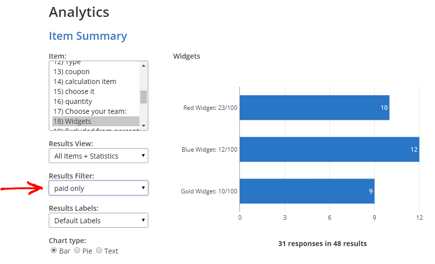 Formsite payment status filters analytics