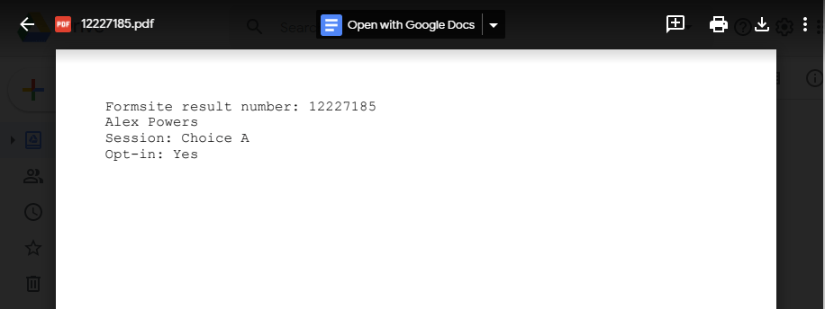 Formsite Google Drive text PDF example