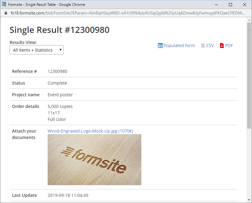 Formsite show uploaded images example result
