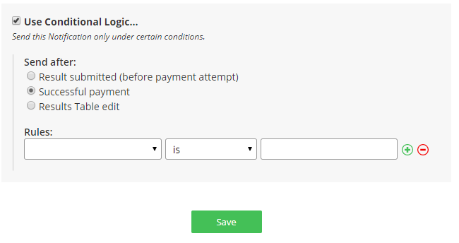 Formsite send email after successful payment conditional logic