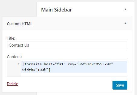 Formsite WordPress plugin sidebar