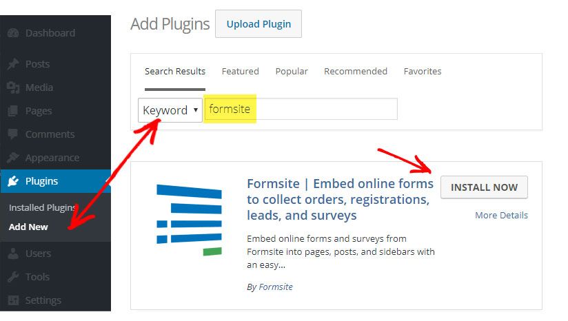 Formsite WordPress plugin