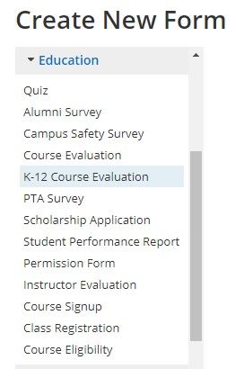 Formsite education form templates list