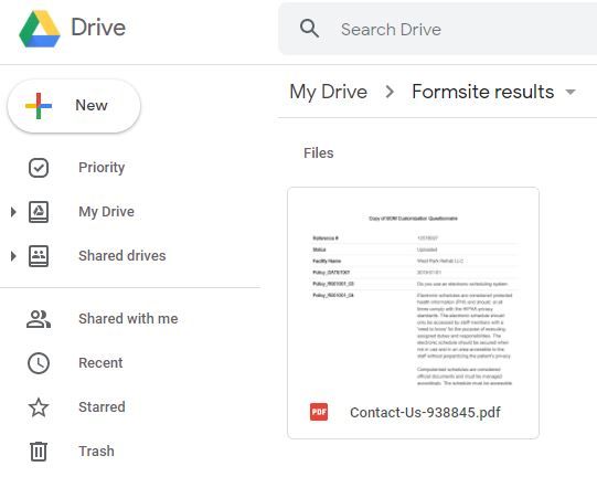 Formsite send results to Google Drive sample