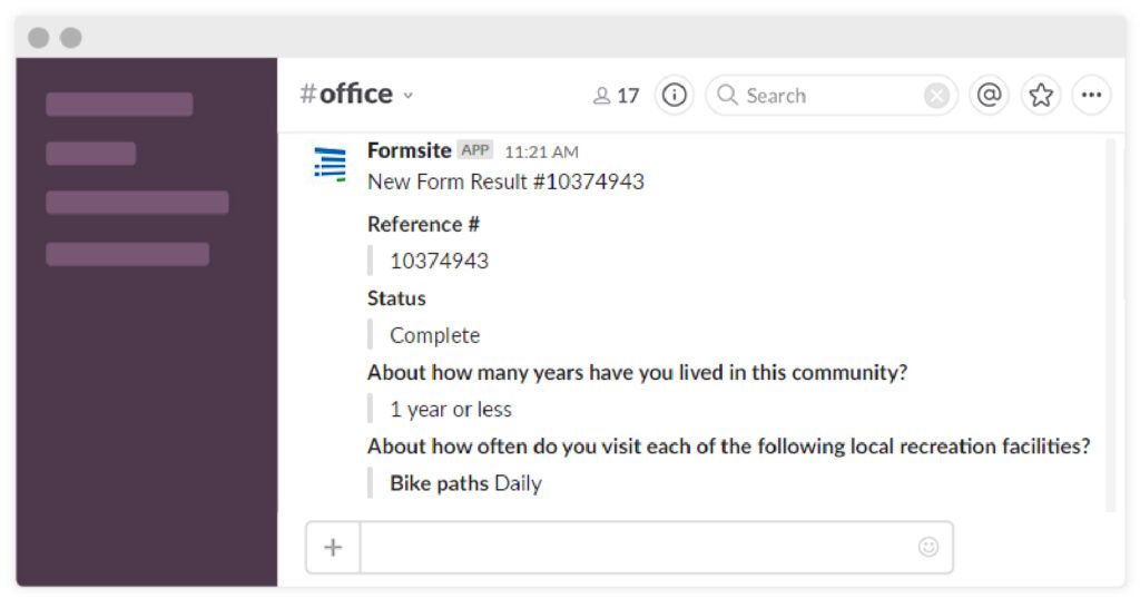 Formsite Slack integration example