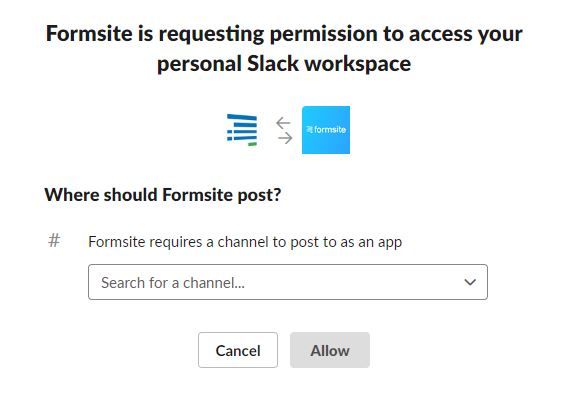 Formsite Slack integration permissions