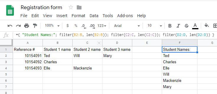 Formsite Google Sheets tips rows to columns
