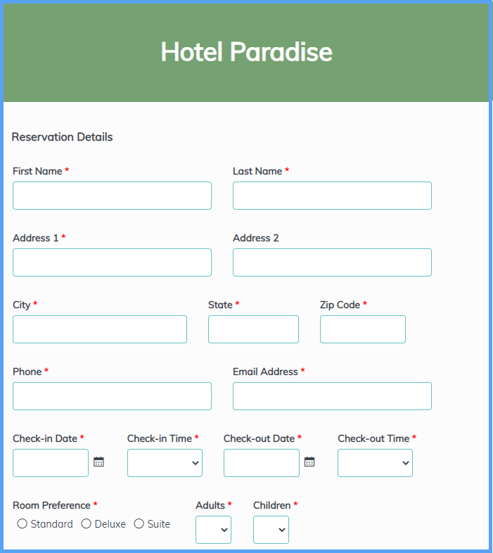 Hotel Reservation Form Template Free Sample Example Format Template