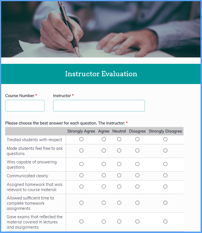 Instructor Evaluation Form Template Formsite