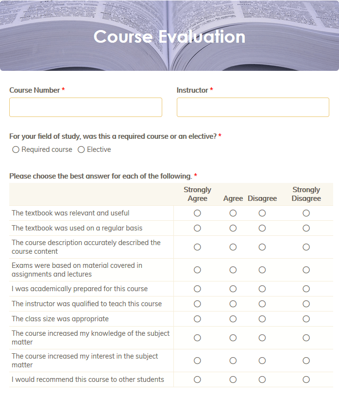 Course Evaluation Forms & Templates | Formsite