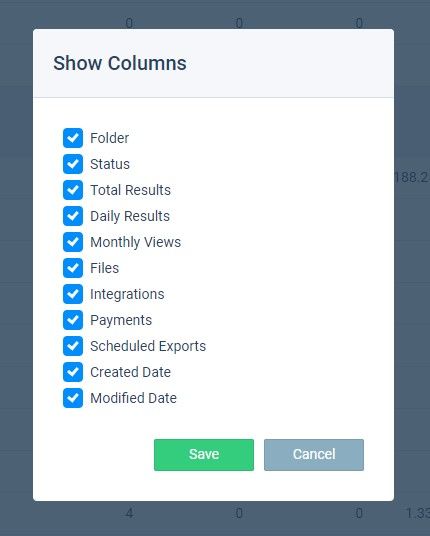 Formsite My Forms list custom columns