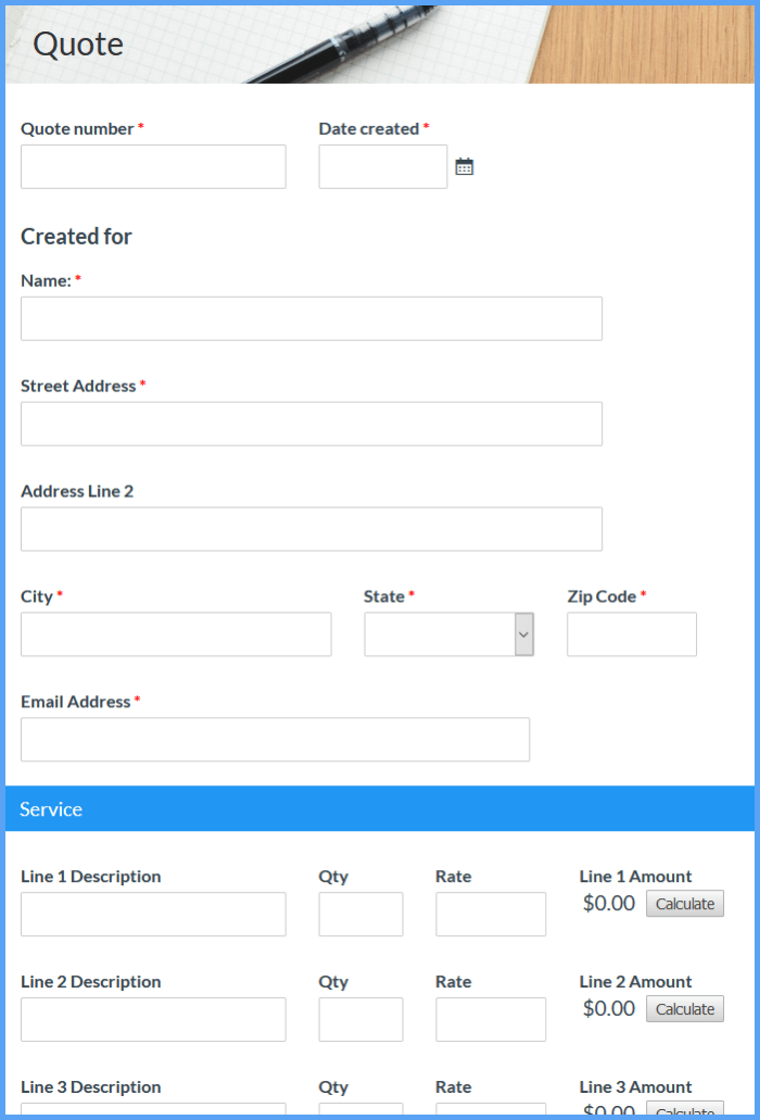 Service Quote Form Template | Formsite