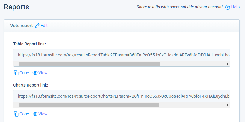 Formsite real-time charts report settings