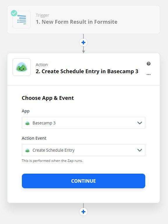 Formsite Basecamp Zap settings