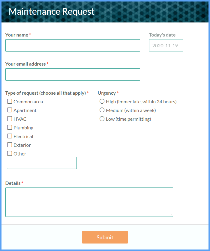 Maintenance Request Form Template Formsite