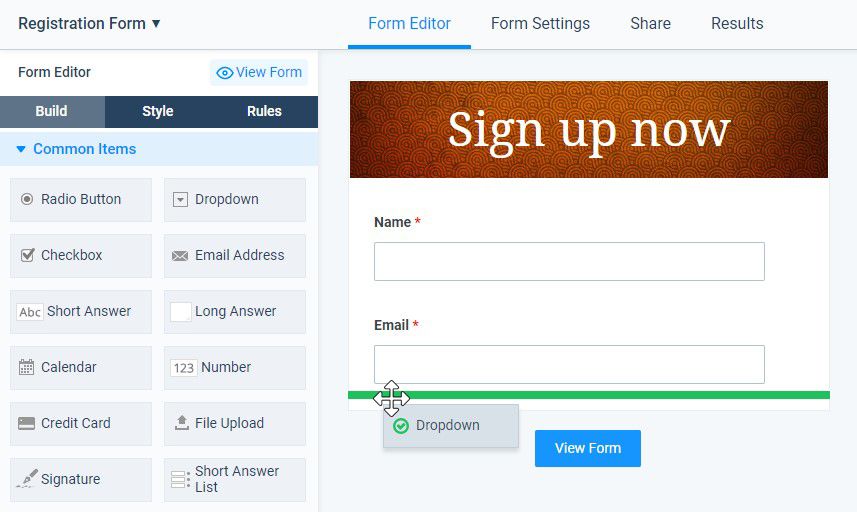 Formsite registration form drag and drop builder