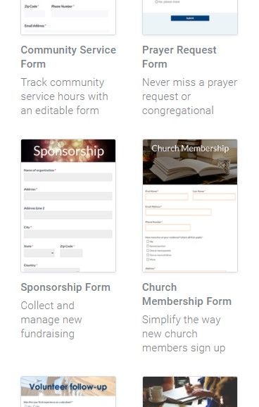 Formsite church membership examples