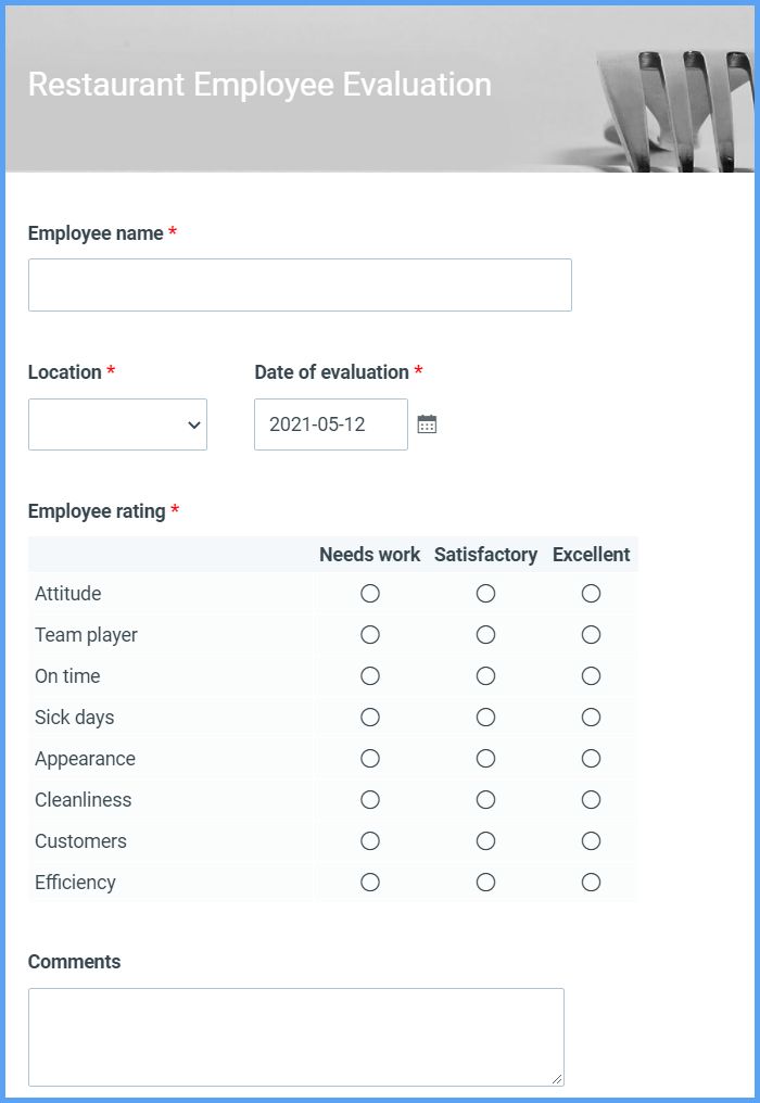 Restaurant Employee Evaluation Form Template Formsite 1000