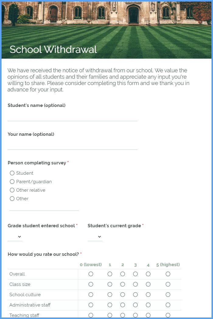 School Withdrawal Form Template Formsite