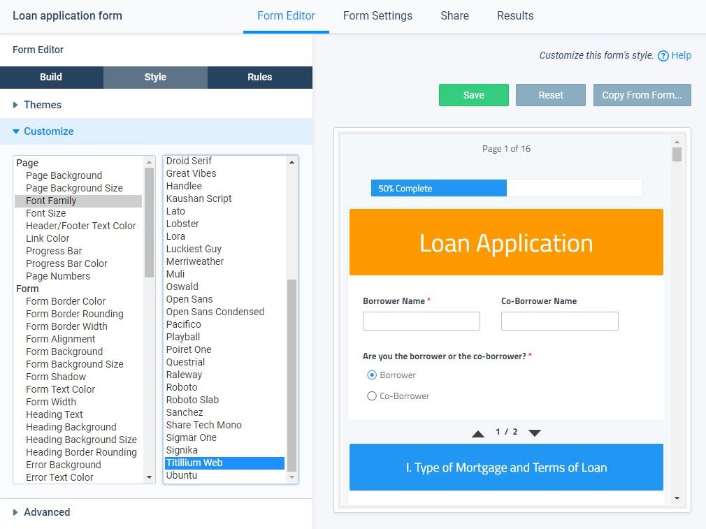 Formsite application form style