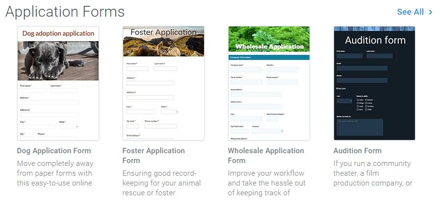 Formsite application form templates