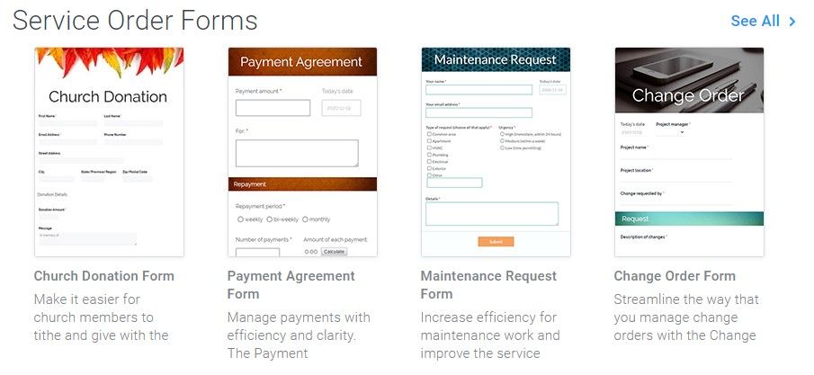 Formsite order form templates